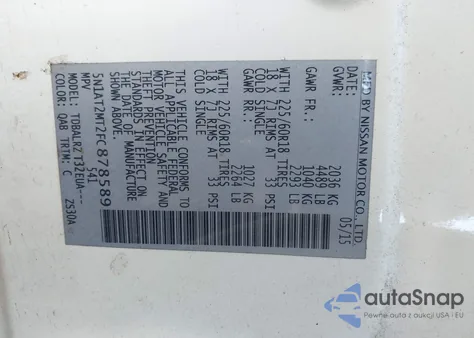 2015 Nissan Rogue Sl z USA, uszkodzony, nr VIN 5N1AT2MT2FC878589